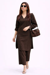 Chocolate Brown Linen Kurta Palazzo Set for Women