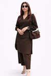 Chocolate Brown Linen Kurta Palazzo Set for Women
