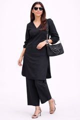 Classic Black Linen Kurta Palazzo Set for Women