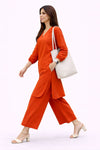 Dark Orange Linen Kurta Palazzo Set for Women