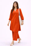 Dark Orange Linen Kurta Palazzo Set for Women