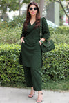 Forest Green Linen Kurta Palazzo Set for Women