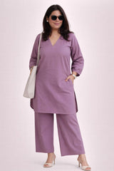 Mauve Linen Kurta Palazzo Set for Women