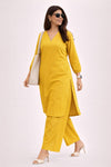 Mustard Yellow Linen Kurta Palazzo Set for Women