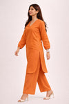 Rust Orange Linen Kurta Palazzo Set for Women