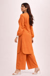 Rust Orange Linen Kurta Palazzo Set for Women