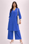Royal Blue Linen Kurta Palazzo Set for Women