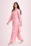 Soft Pink Linen Kurta Palazzo Set for Women