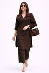 Chocolate Brown Linen Kurta Palazzo Set for Women