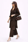 Chocolate Brown Linen Kurta Palazzo Set for Women