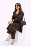 Chocolate Brown Linen Kurta Palazzo Set for Women