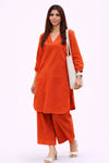 Dark Orange Linen Kurta Palazzo Set for Women