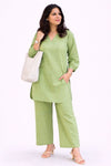 Fresh Green Linen Kurta Palazzo Set for Women