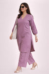 Mauve Linen Kurta Palazzo Set for Women