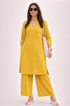 Mustard Yellow Linen Kurta Palazzo Set for Women