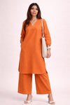 Rust Orange Linen Kurta Palazzo Set for Women