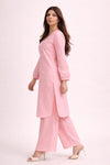 Soft Pink Linen Kurta Palazzo Set for Women